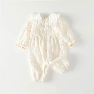 Early Autumn Newborn Baby Girl Clothes New Fashionable Lapel Long-Sleeve Cute Going-Out Romper Autumn