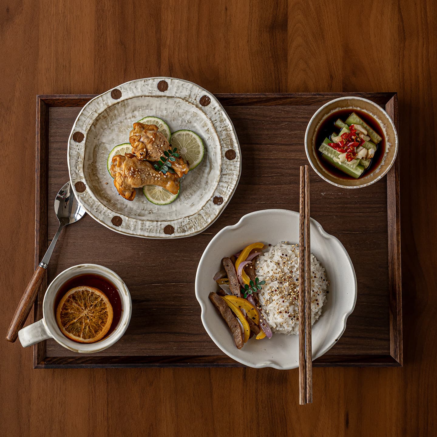 Retro style tableware for one person, dishware set, ceramic household bowl, personal plate, cup, souvenir plate