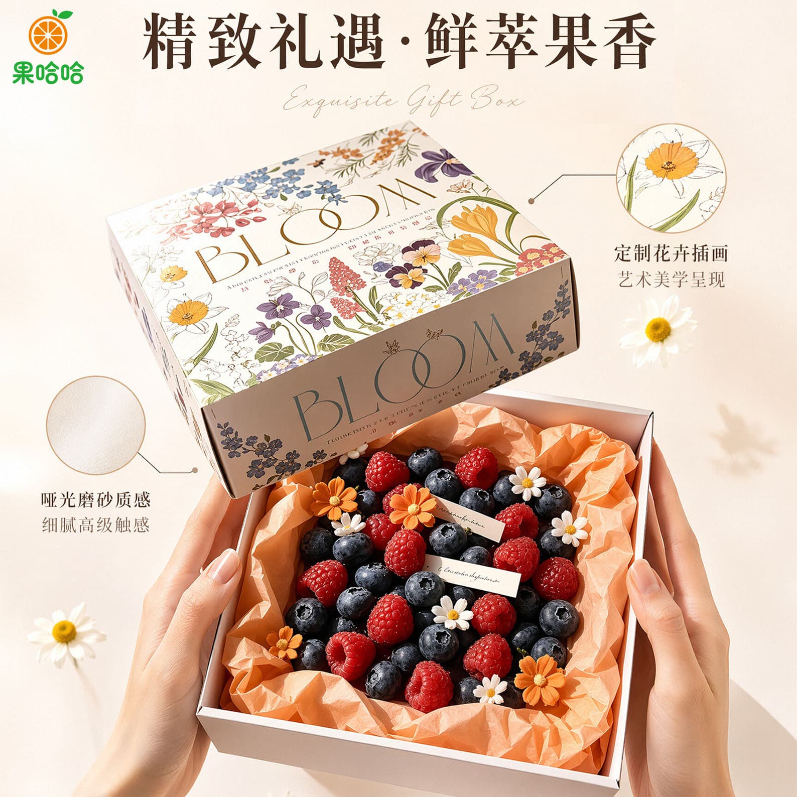 European-style Handheld Fruit Gift Box in Stock, Universal Holiday Gift Box with Hot Stamping, High-End Packaging Box, Empty Box