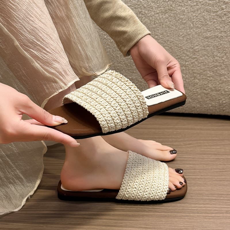 Thick Sole Breathable Woven Birkenstock One-Strap Sandals for Women, Summer New Arrival, Versatile Vacation Beach Flat Sandals