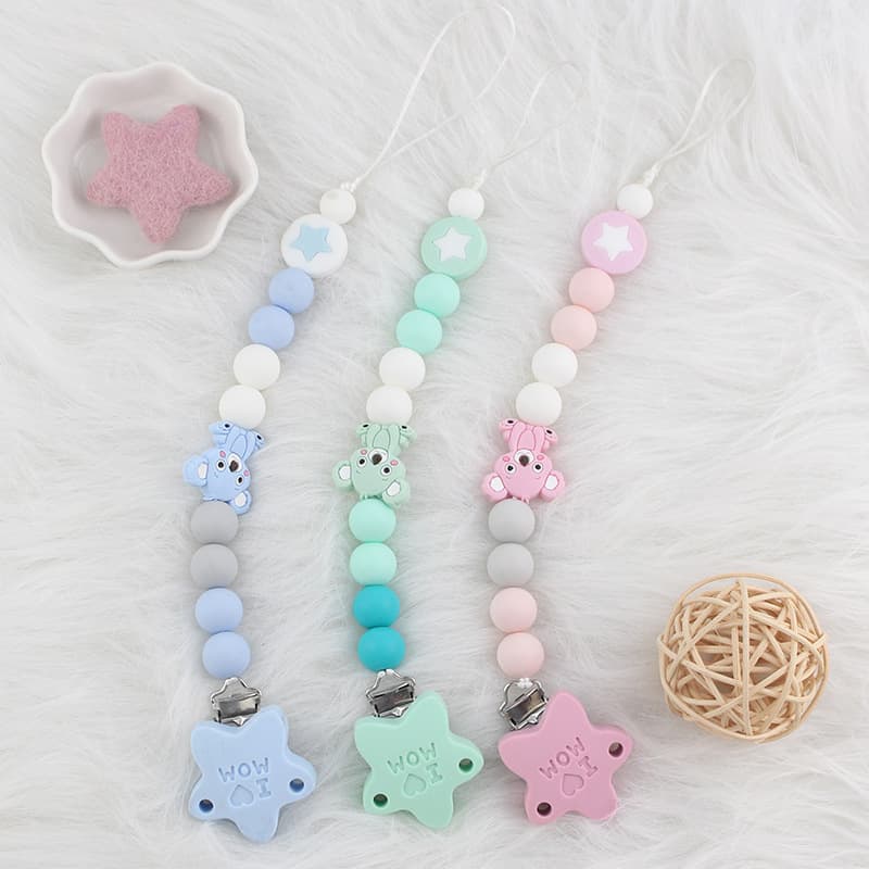 Baby Silicone Pacifier Clip Cartoon Teether Toy Chewing Chain Anti-Drop Strap Hanging Rope Teether Stick