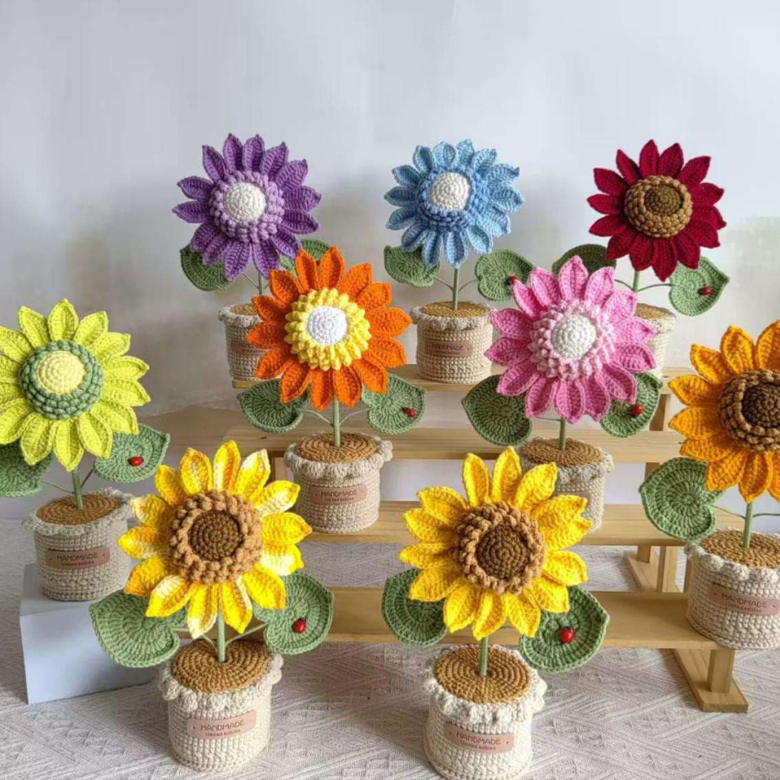 Handmade Crochet Sunflower Potted Plant Simulation Flower Yarn Flower Everlasting Flower Hooked Flower Teacher's Day Gift