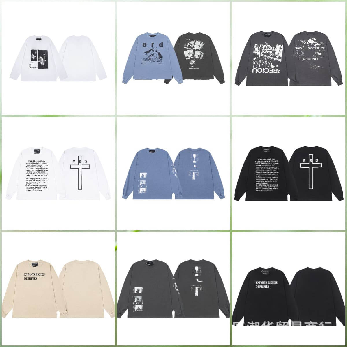 Cross-border niche trendy brand ERD melancholic rich second generation portrait printed long-sleeved American street retro all-match T-shirt for men