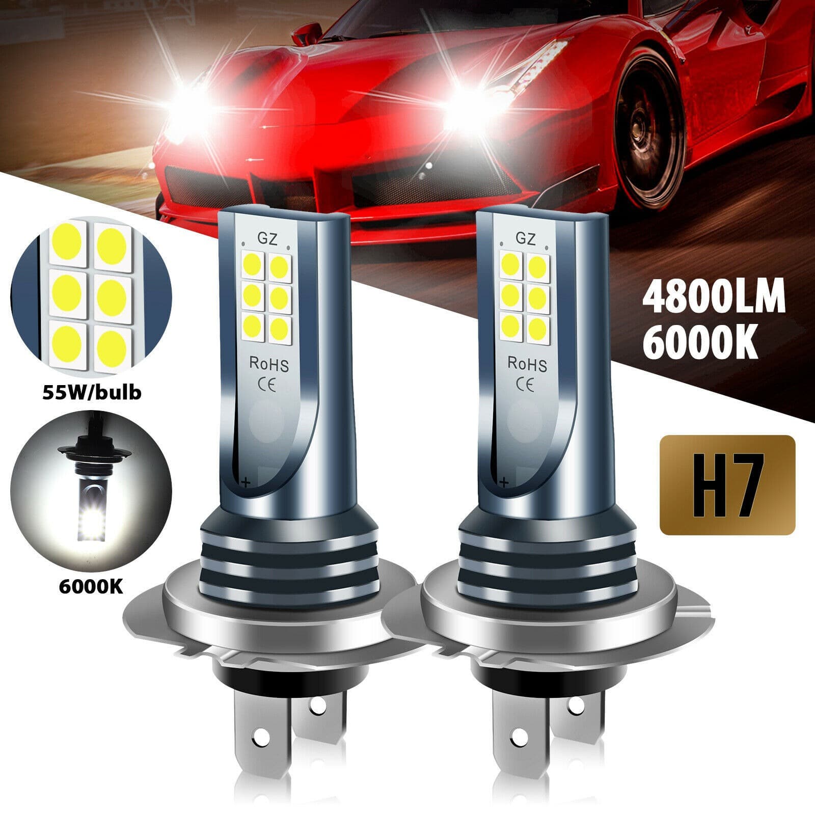 Car LED Front Fog Light H1 H3 H4 H7 H8 9005 3030 12-LED Automotive Headlight Anti-Fog Light