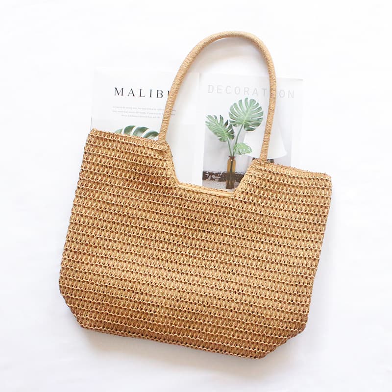 New Straw Woven Shoulder Bag for Women, Handmade Woven Bag, Solid Color Korean Style Simple Artistic Fashion Versatile Beach Bag Trendy
