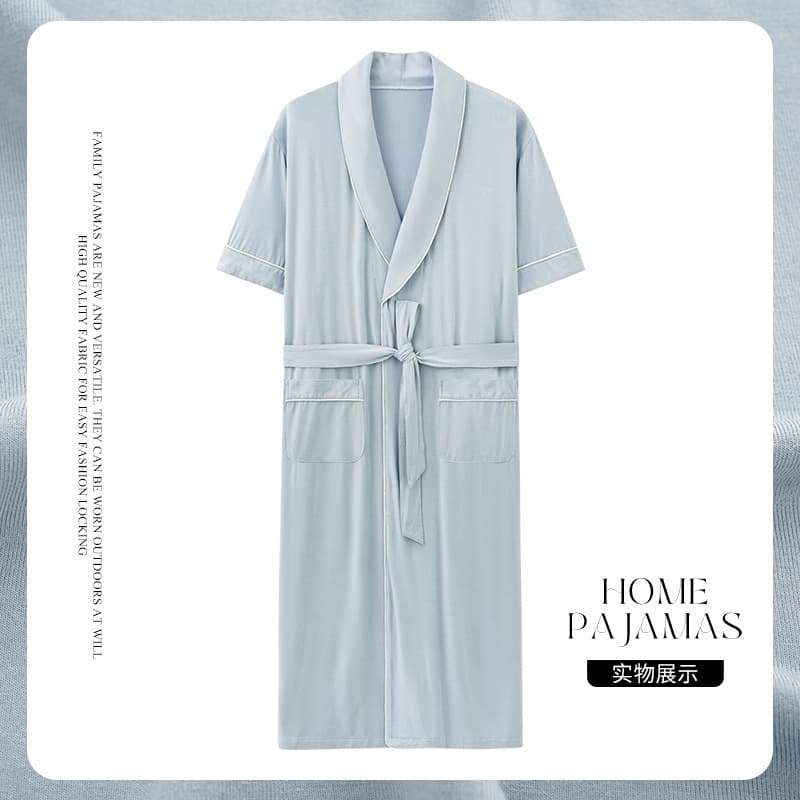 Plus Size Nightgown Men's Pajamas Men's Summer Modal Short-Sleeved Thin Bathrobe Summer Home Clothes Can Be Worn Outside