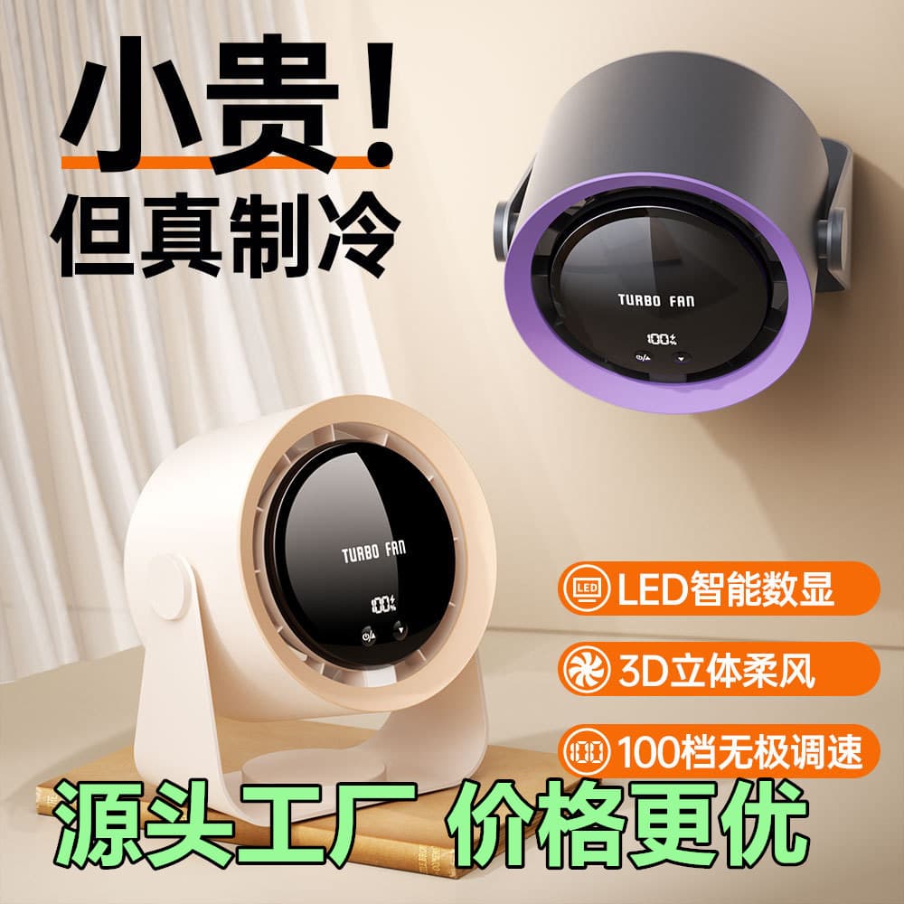 New Cross-Border Circulating Fan, USB Rechargeable Silent Desktop Turbo Small Fan, Wall-Mounted Desktop Mini Electric Fan