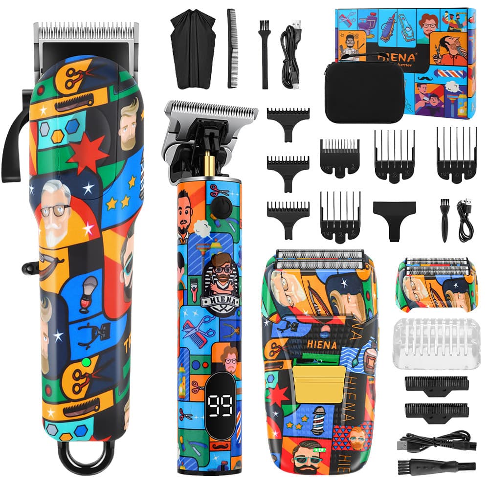 HIENA Hair Clipper Set Mother-Child Combo Graffiti Body Rechargeable Electric Trimmer Shaver Haircut Kit