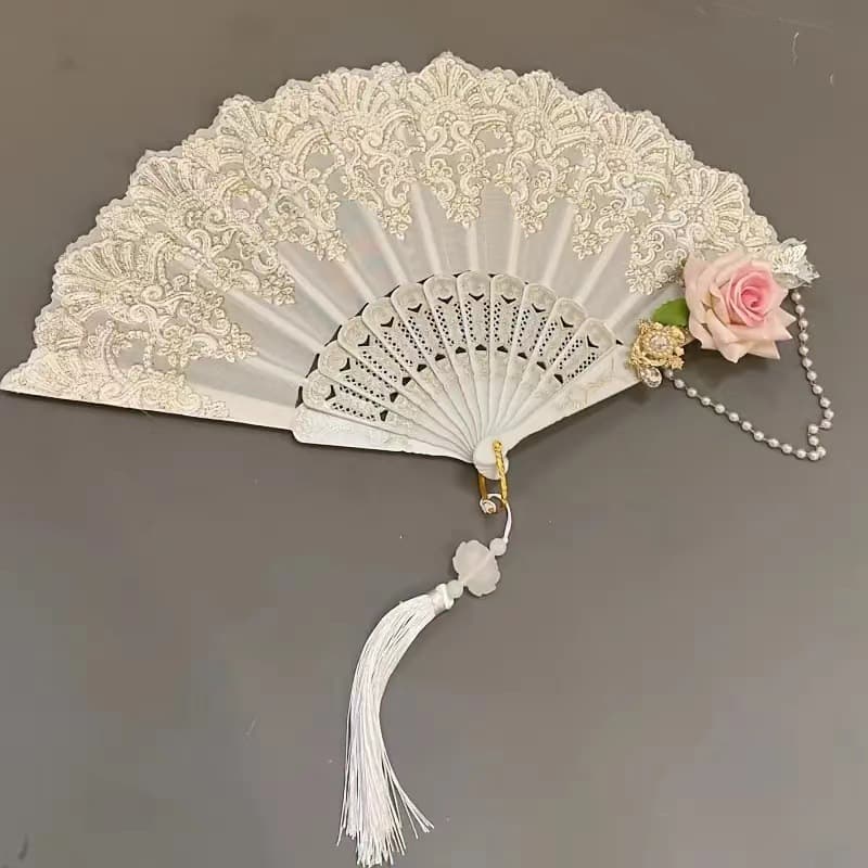 New Lolita Lace Fan Elegant Retro European Rose Folding Tea Party Style Dark Cosplay Prop Home Decorations And Fan Accessories