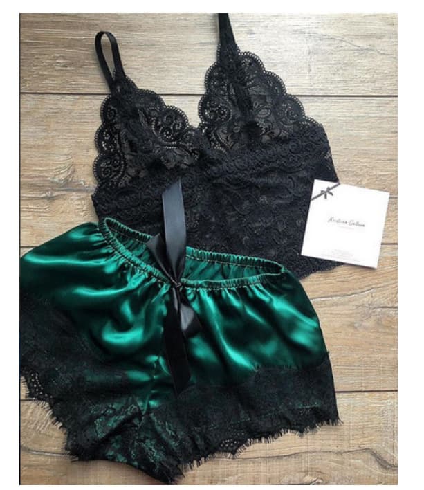 Cross-border Trade Europe and America Lingerie Lace Two-piece Sexy Camisole See-through Sleepwear Pajama Set