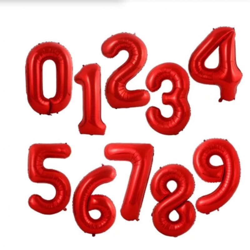 Red Helium Aluminum Balloon for Children, 32" Foil Numbered Balloons from 0 to 9", Engagement