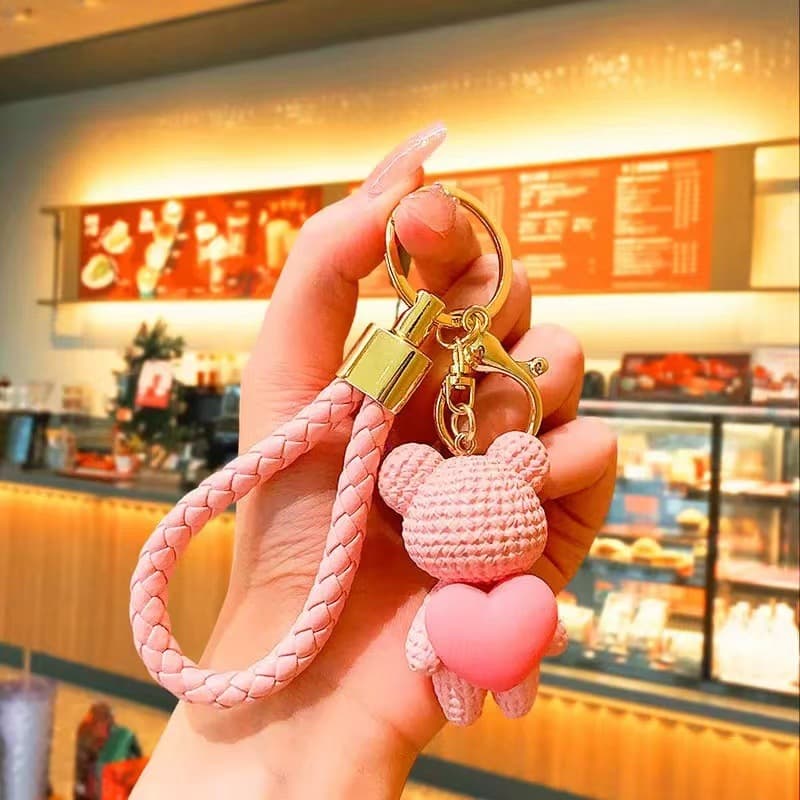 Cartoon Bear Keychain with Heart Design Backpack Decoration for Girls Kind Soul Pendant Couple Matching Accessories