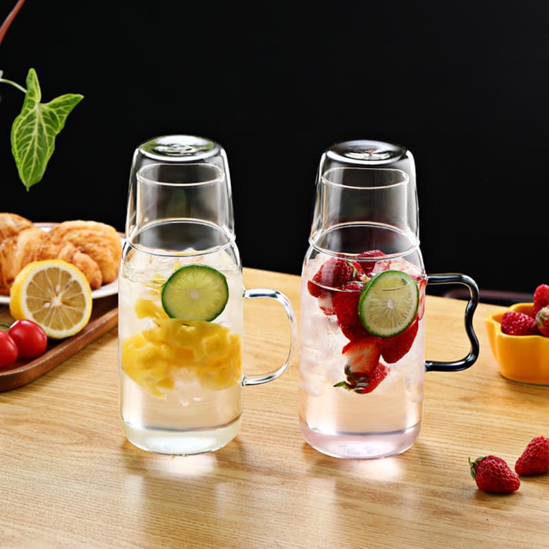 High Borosilicate Heat-Resistant Explosion-Proof Cold Water Pitcher Set for One, Includes Cup, Milk & Juice Pitcher with Handle, High-Temperature Baked Decals