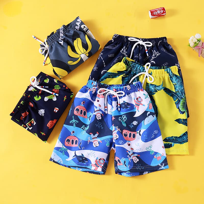 Summer Kids Shorts, Beach Trunks, Swim Trunks, Boys' Casual Loose Outerwear, Large Pants, Cartoon Fashionable Five-Point Pants