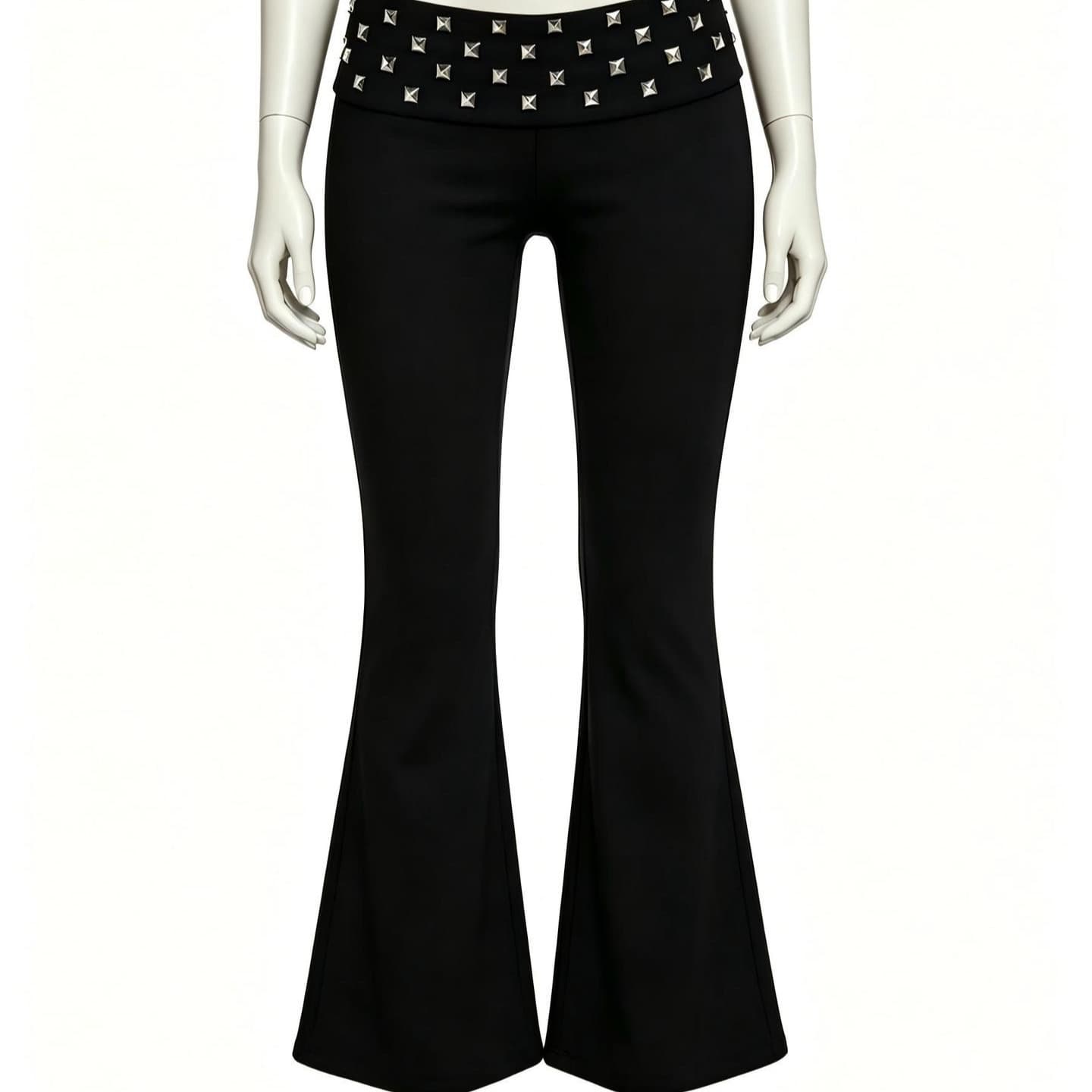 Y2K Rivet Low-Waist Flared Pants Women Slim Fit Retro Casual Long Pants Wholesale 2026 European and American Cross-Border