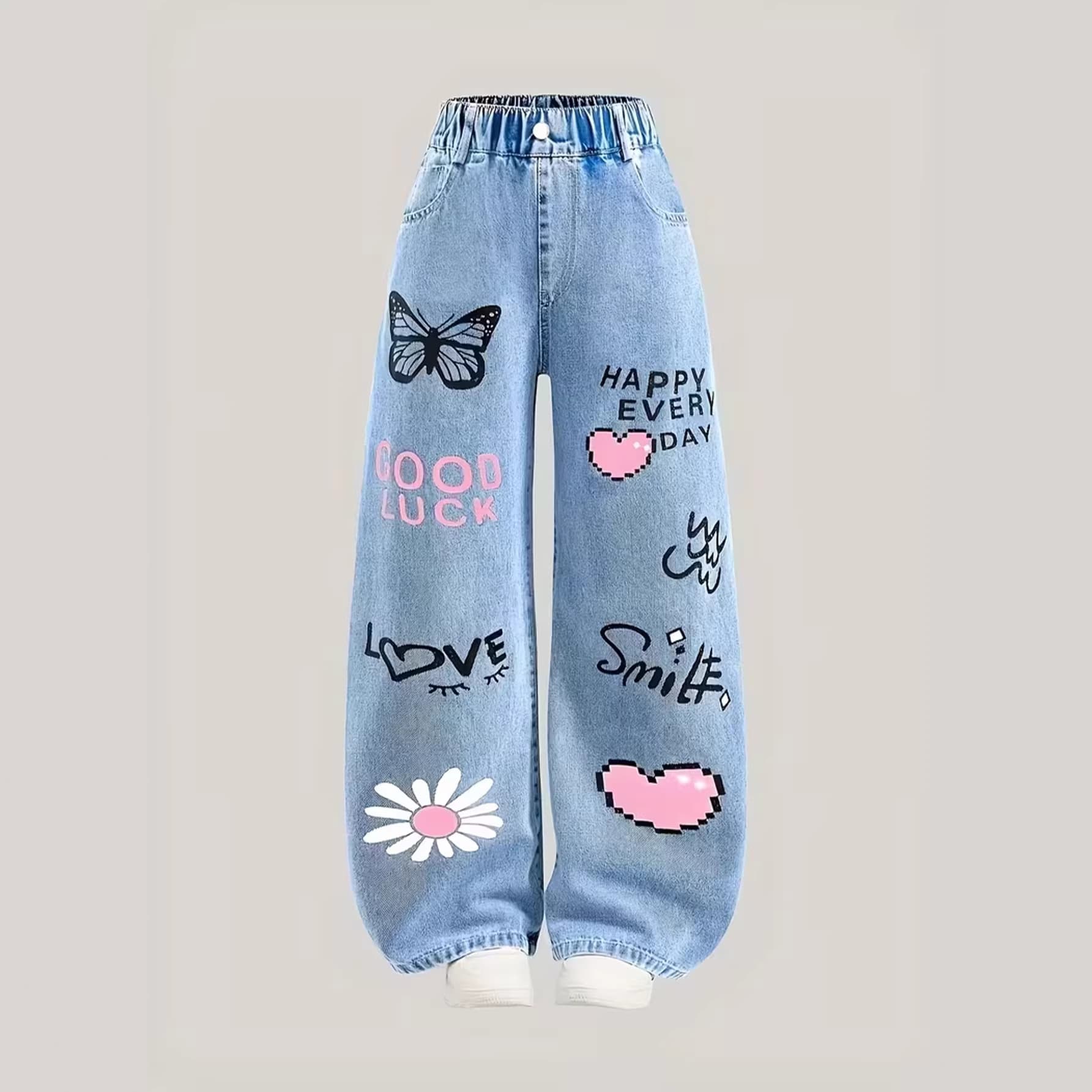 Cross-border Girls' Spring and Autumn Jeans New Arrival Older Girls Loose Casual Straight-Leg Pants Children's Stylish Versatile Wide-Leg Trousers