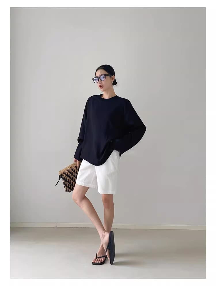 Linen White Long Sleeve Loose T-Shirt Top for Women Tencel Linen Casual Versatile Relaxed Fit Top