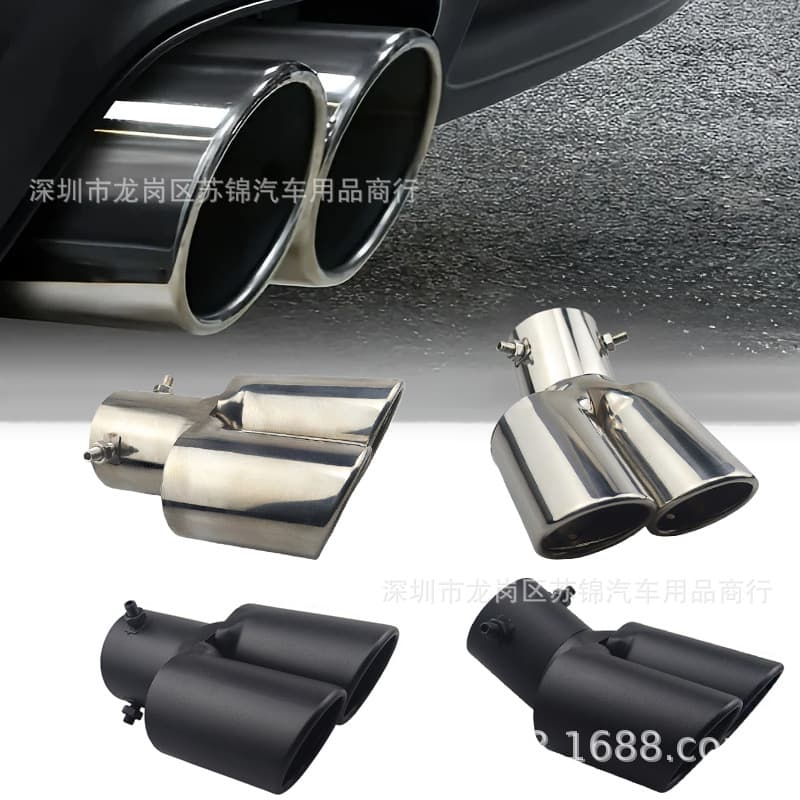 Car modification universal one-outlet two-out matte black tail pipe 63mm double-outlet tailpipe muffler stainless steel exhaust pipe