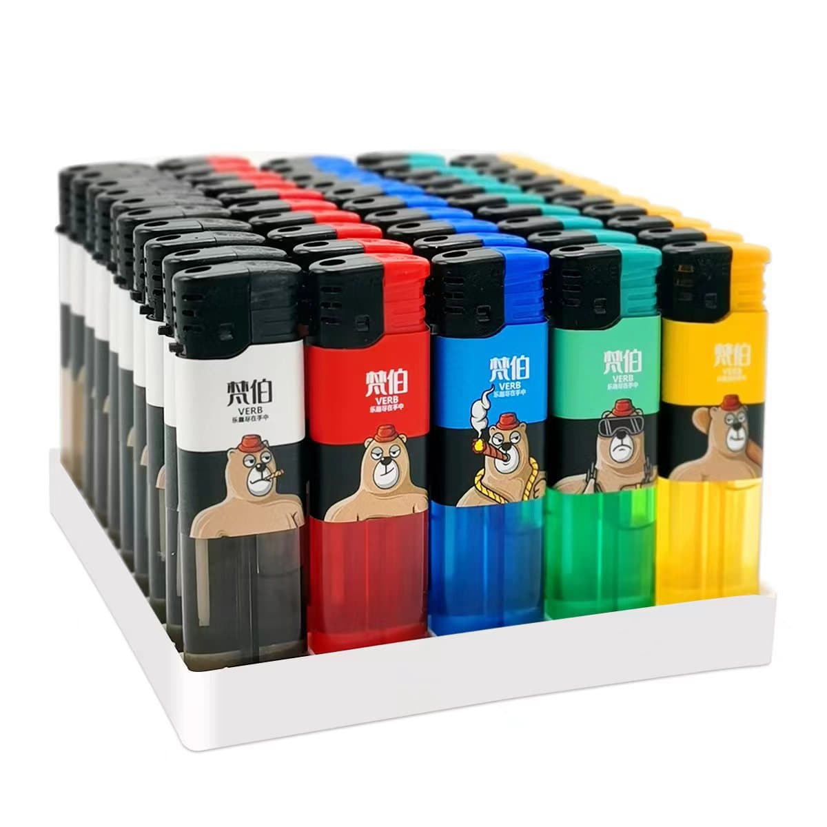 [Whole case wholesale] Fanbo x1-3 five-color cartoon transparent lighters open flame half-wrap supermarket hot-selling defective goods included