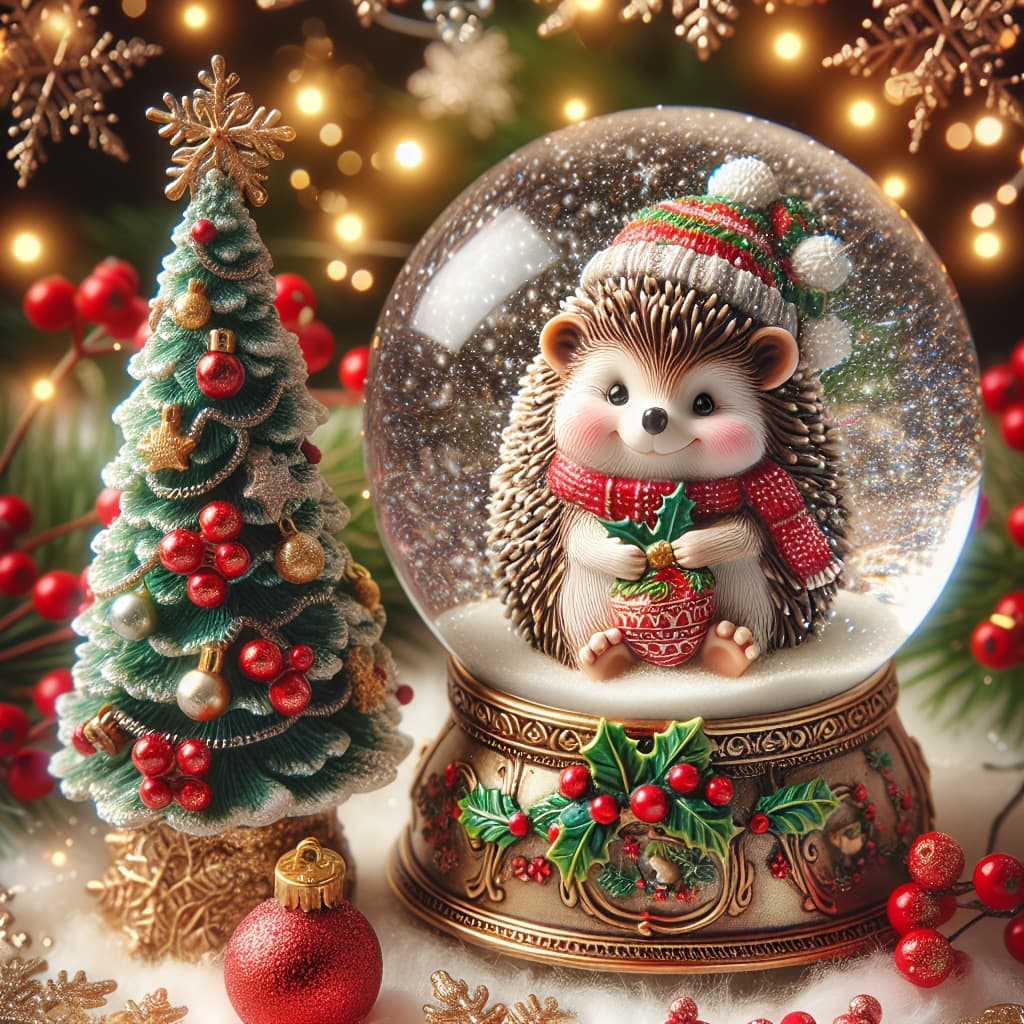 Cross-border New Charming Hedgehog Snow Globe, 2D Acrylic Animal Holiday Party Decoration