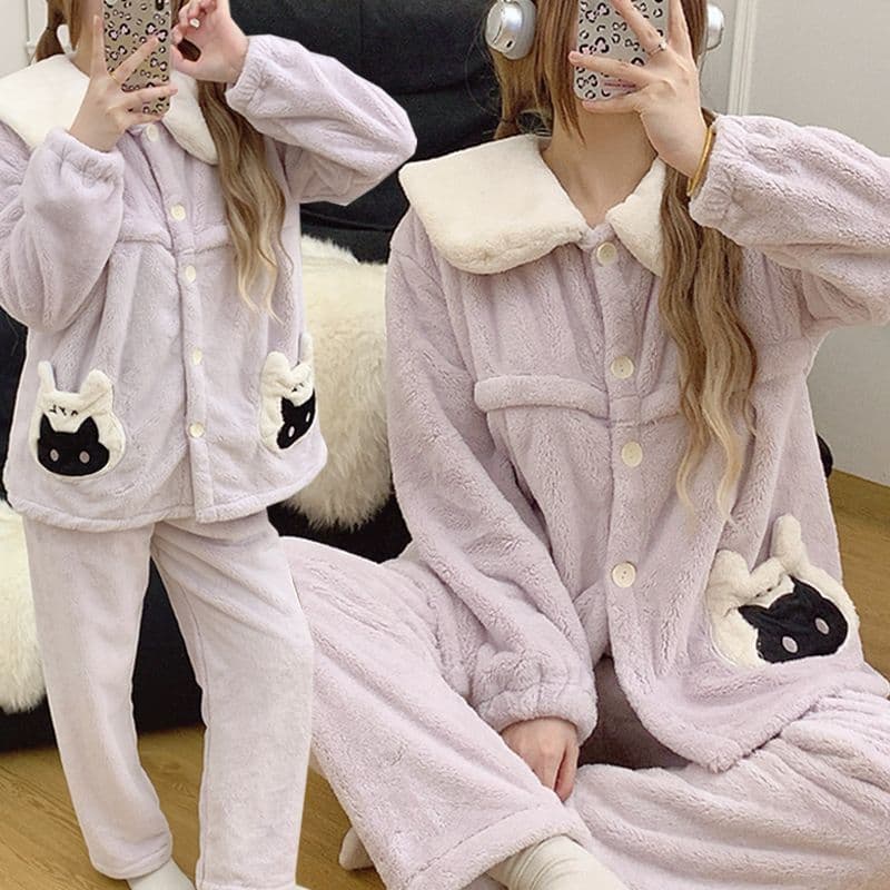 Maternity pajamas autumn and winter plus velvet thickened coral velvet postpartum lactation flannel warm maternity confinement clothing breastfeeding