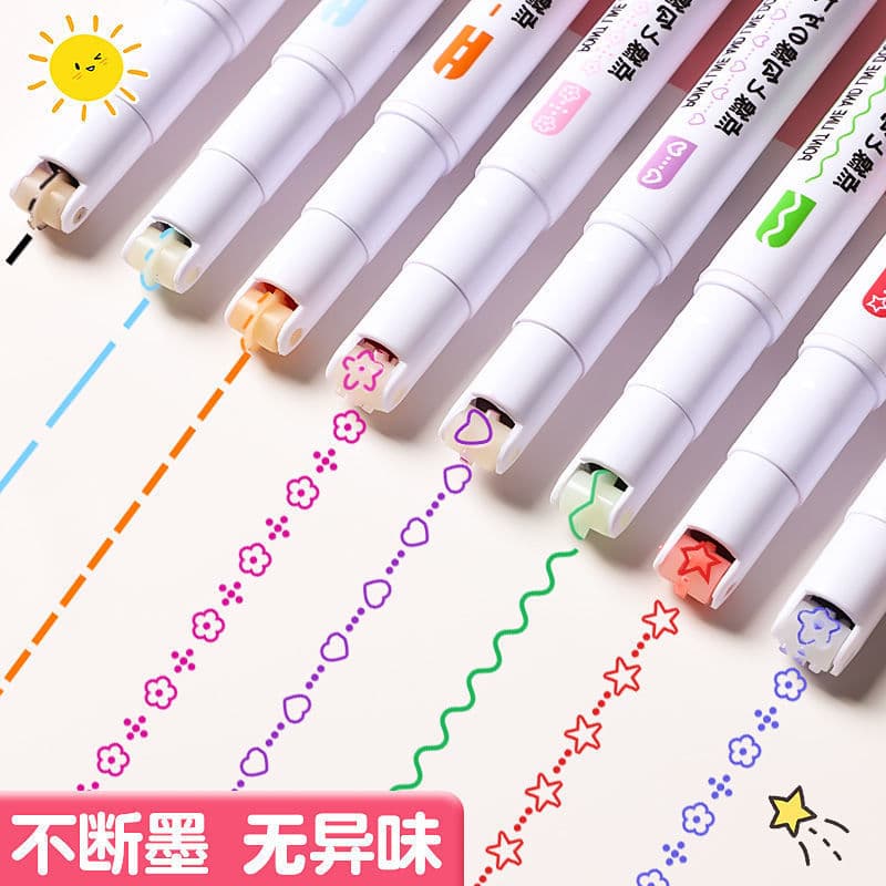 Double-headed flower-shaped outline student highlighter, wavy line for notebooks, curve marking, colored marker pen wholesale