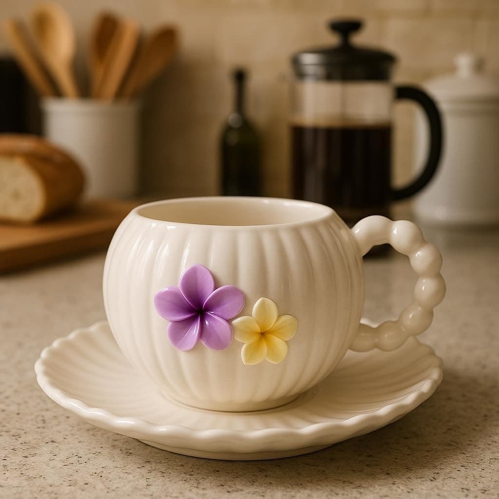 auvstar Ceramic Coffee Mug with Saucer Set, Ceramic Coffee C