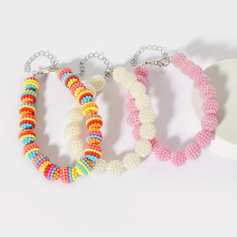 Fashion Imitation Pearl Bayberry Ball Beaded Dog Collar Rainbow, White and Pink Cute Puppy Pet Accessories
