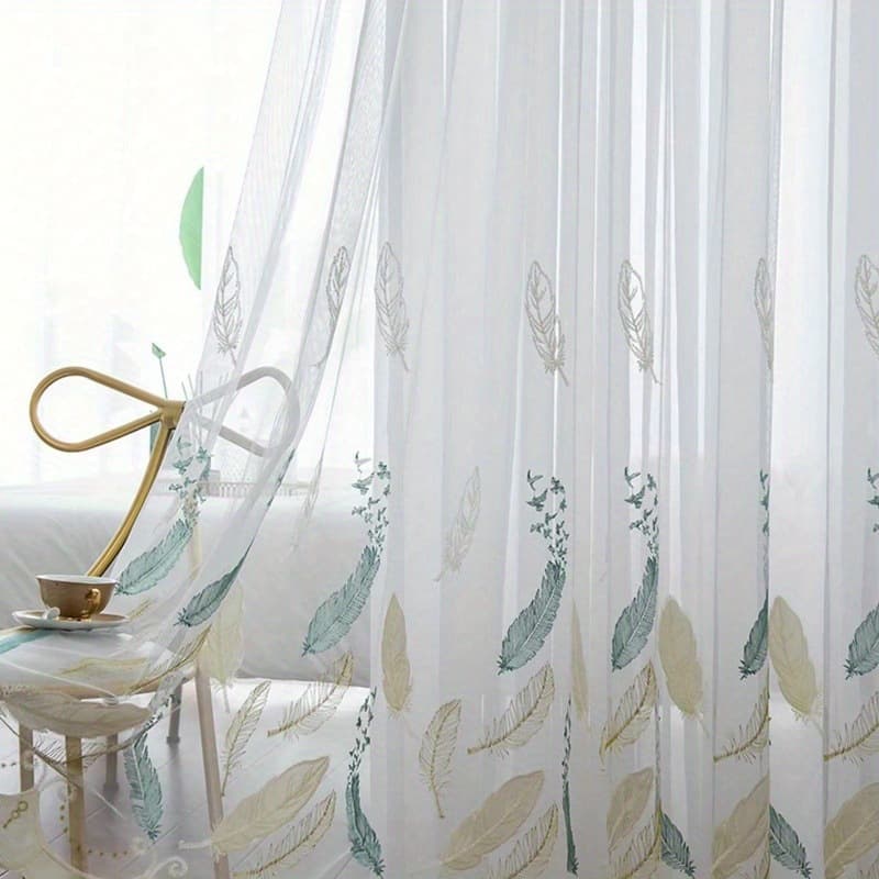 Ready Stock Cross-Border Wholesale Colorful Embroidered Feather Curtains Living Room Sheer Curtain Light Luxury Velvet Embroidery Door Curtain