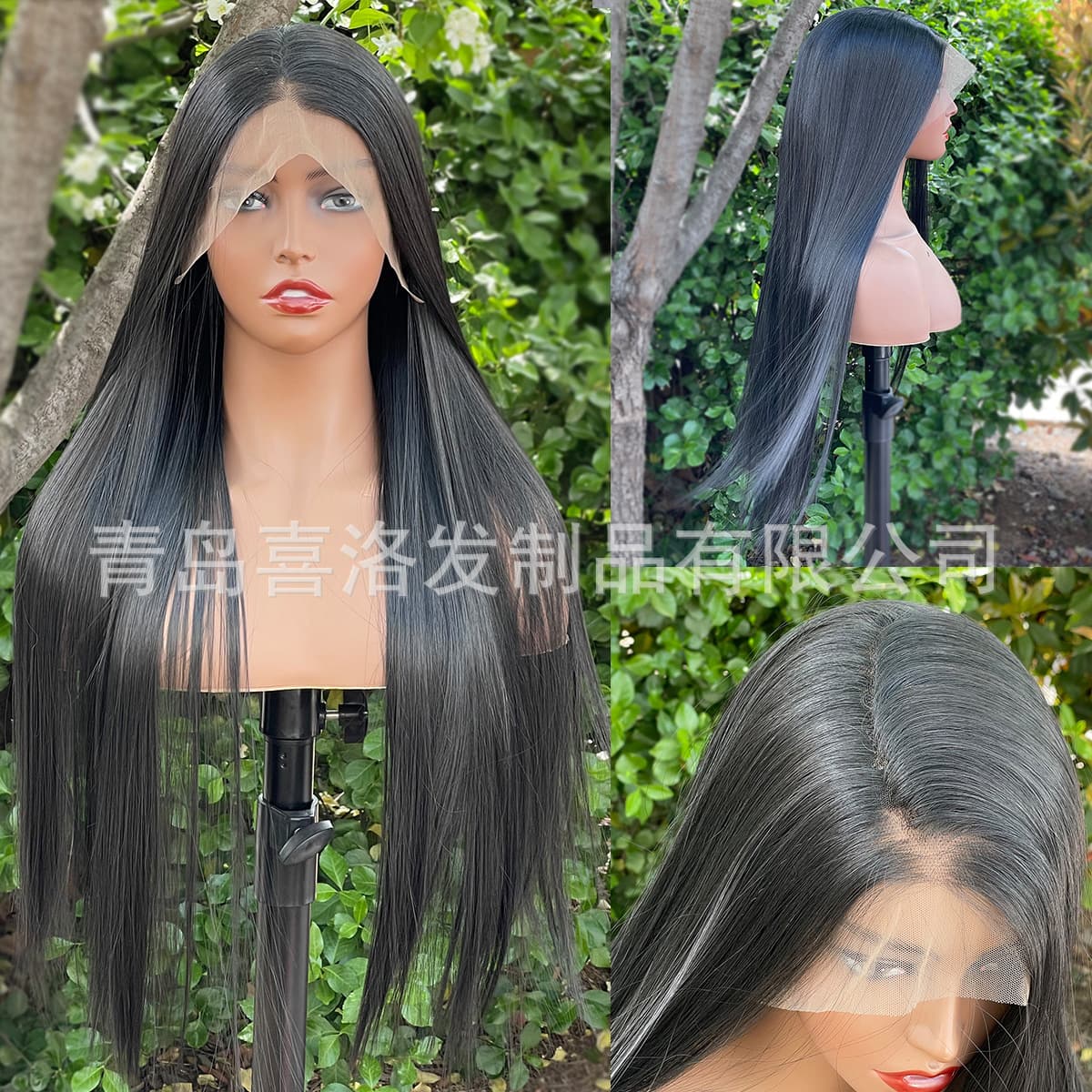 Europe and the United States hot 13x 6 front lace wig black long straight hair natural hairline high temperature silk half lace wig