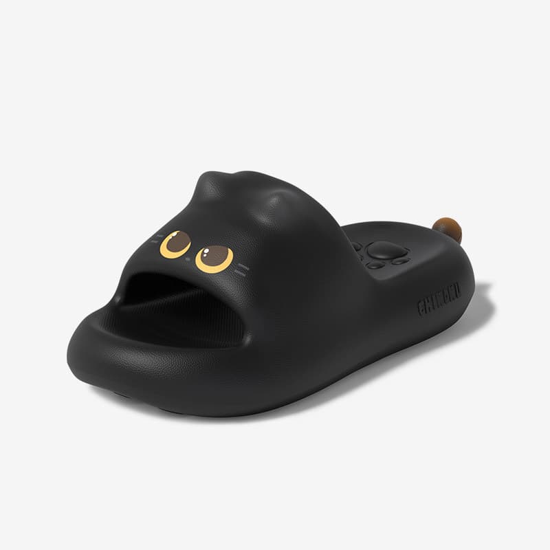 Cute Cartoon Black Cat Paw Slippers for Women Summer Couple Home Non-slip Quiet Bathroom Sandals for Men