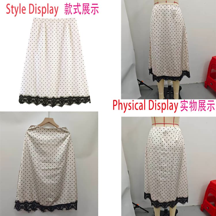 New Cross-Border Women's Polka Dot Lace Trim Midi Skirt, European and American Style, Versatile and Slimming for Commute