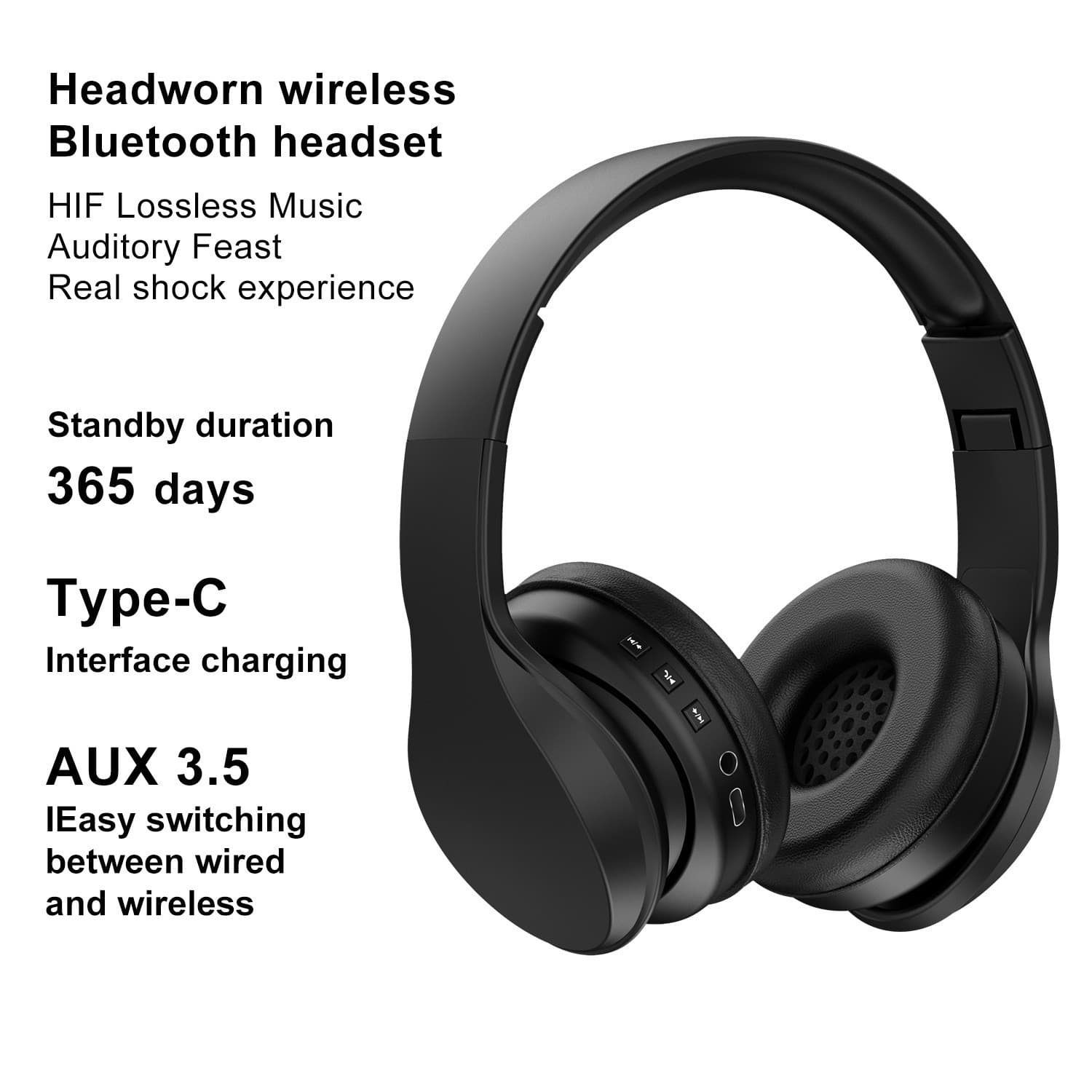 Bluetooth Headphones Type-C Wireless Over-Ear Headset with Heavy Bass Game Stereo, Foreign Trade Cross-Border Private Mold BT
