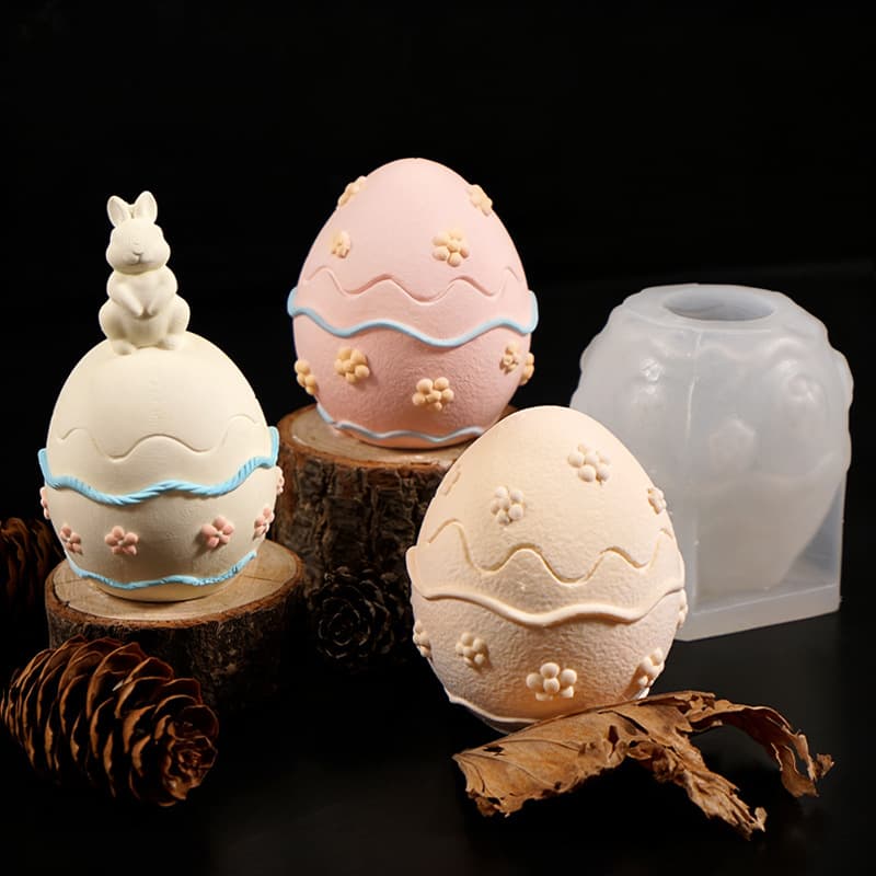 New Easter Egg Bunny Candle Mold Resurrection Egg Flower Easter Egg Bunny Plaster Silicone Mold