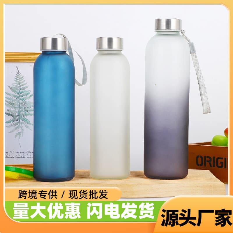 Cross-border wholesale glass water bottle with lanyard, frosted, sealed, heat-resistant, high borosilicate glass cup with bamboo lid, glass bottle