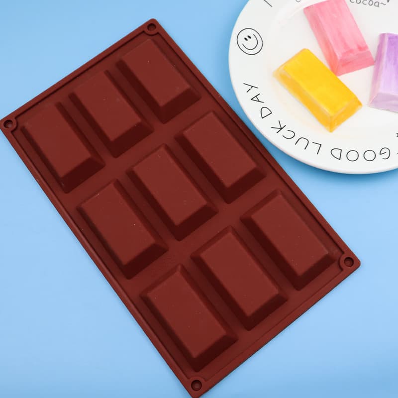 Wholesale in Stock 9-Piece Trapezoidal Rectangular Silicone Cake Mold for Financiers, Handmade Soap Mold, Aromatherapy Cold Process Soap Mold