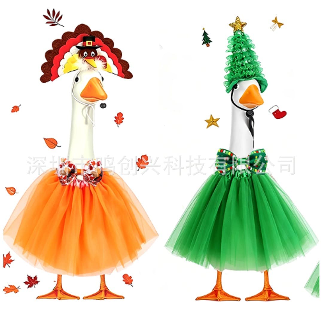 New 23-inch Porch Goose Holiday Costume Christmas Thanksgiving Tutu Skirt Goose Statue Dress-Up Set