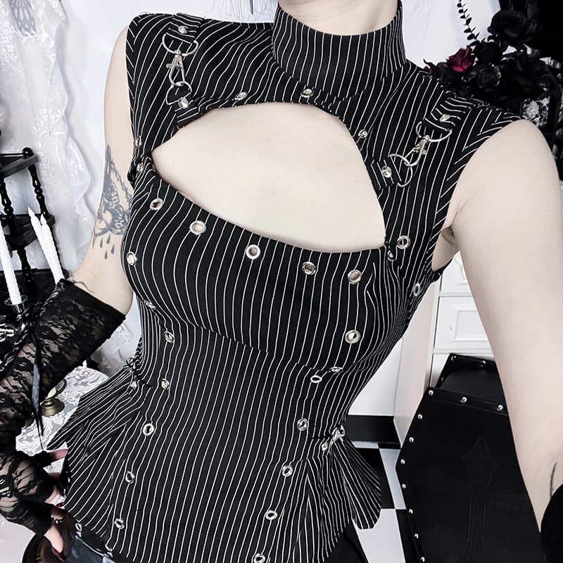 XS26011 Dark Vintage Striped Sleeveless Top 2026 New Gothic Summer Striped Vest for Women