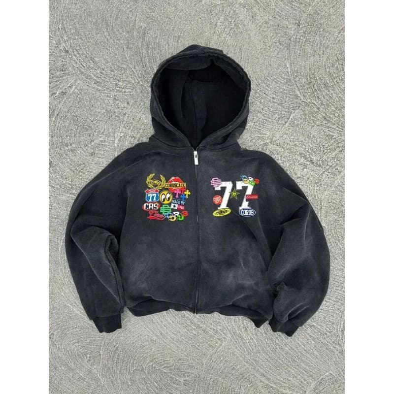 American Trend Y2K Personalized Print Sports Jacket Harajuku Jacket Gothic Style Unisex Print Hoodie