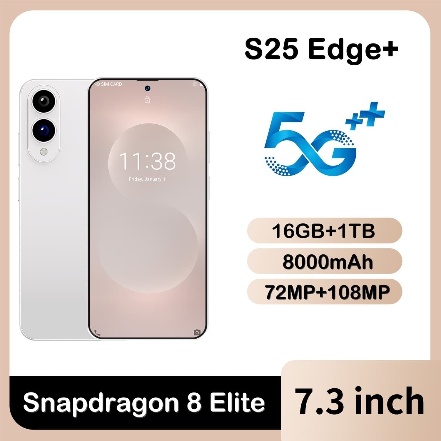 Best-selling Cross-border Phone S25 Edge+ Global Version 16+1 Screen 7.3 New Model for Export