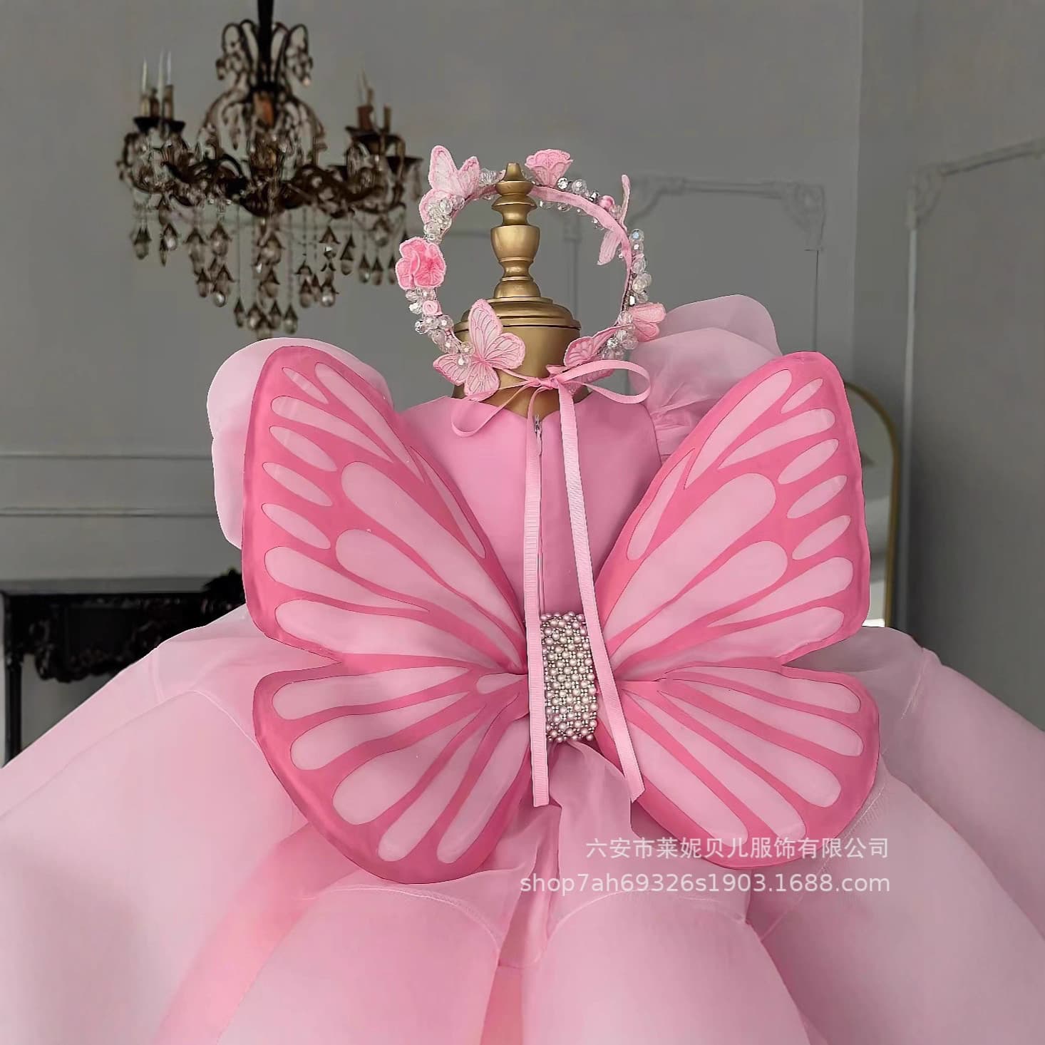 Cross-border Foreign Trade Pink Girls Short Party Dress Angel Wings Cute Sweetheart First Birthday Children's Dress Foreign Trade Supply