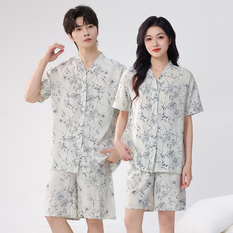 Couple Pajamas, Summer Cotton, Suitable for Outerwear, Men's and Women's Short Sleeve Sets, Loungewear, Long Sleeve Long Pants, Air Conditioning Suits