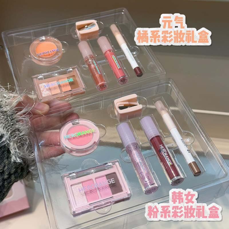 HERORANGE Mini Makeup Set Matte Blush Eyeshadow Palette Lip Gloss Eyeliner Cosmetic Gift Box Wholesale