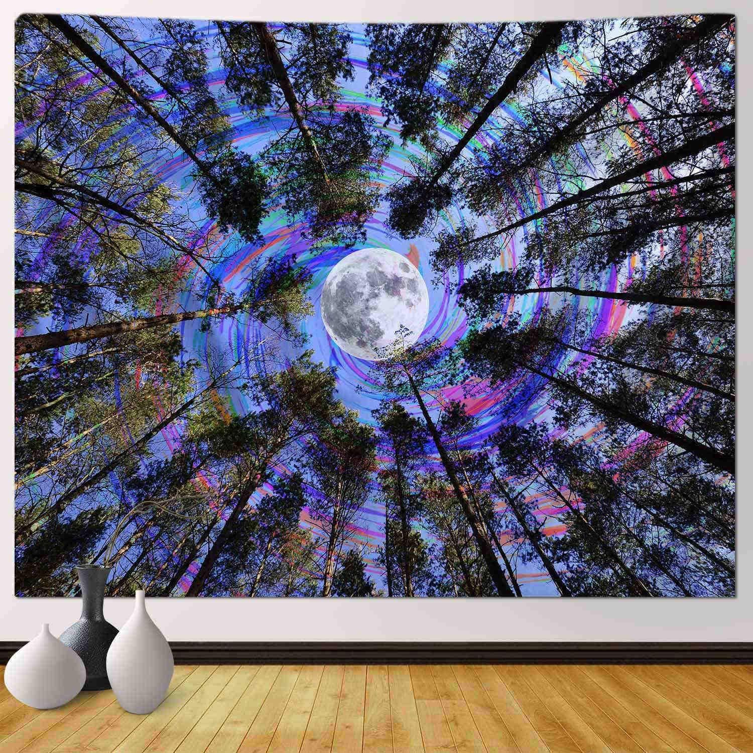 Psychedelic Forest Tapestry Home Decor Psychedelic Sky Moon Tapestry for Room Bedroom Amazon Decor