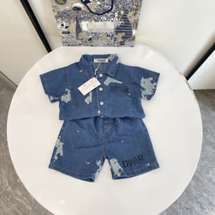 Boy Splatter Paint Denim Set 2025 Summer New Short-Sleeve Shorts Middle and Young Children Korean Style Jacket Shorts
