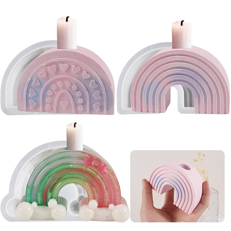Drip Glue Resin Rainbow Arch Candle Holder Silicone Mold DIY Gypsum Cement Aromatherapy Candle Mold Easy to Use Clean