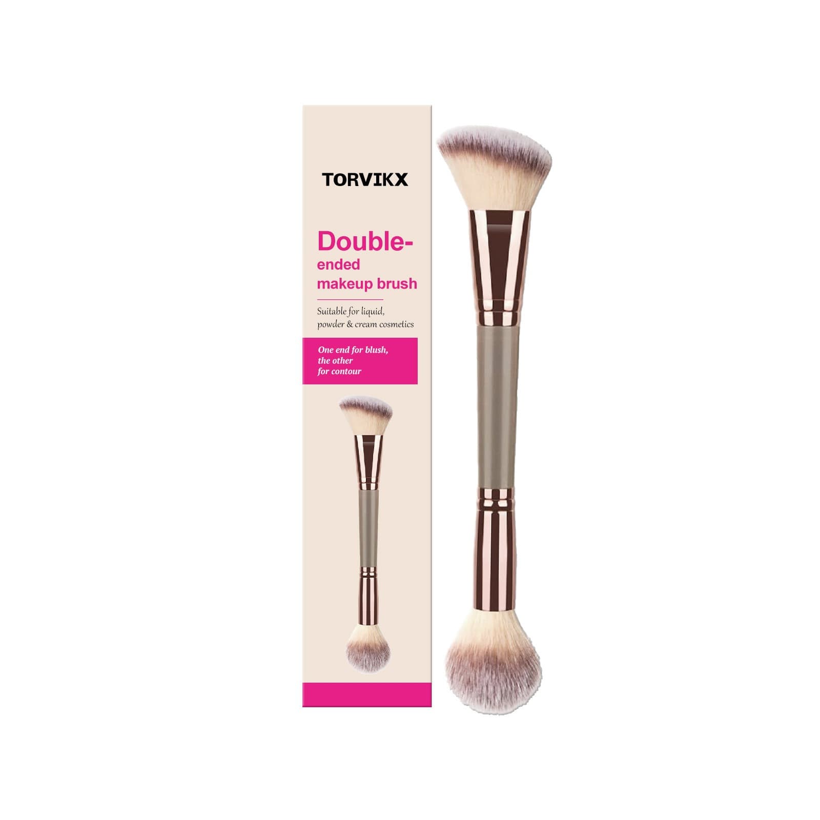 Dual-ended Makeup Brushes are soft to the touch and can be used for two purposes to evenly apply powder.