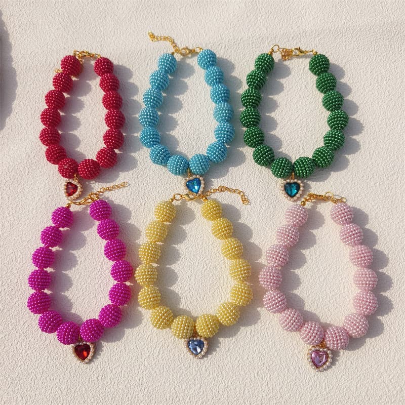 Foreign Trade Japanese and Korean Style Fashion Imitation Pearl Bayberry Ball Beaded Dog Collar Cute Puppy Cat Pet Decoration Accessories