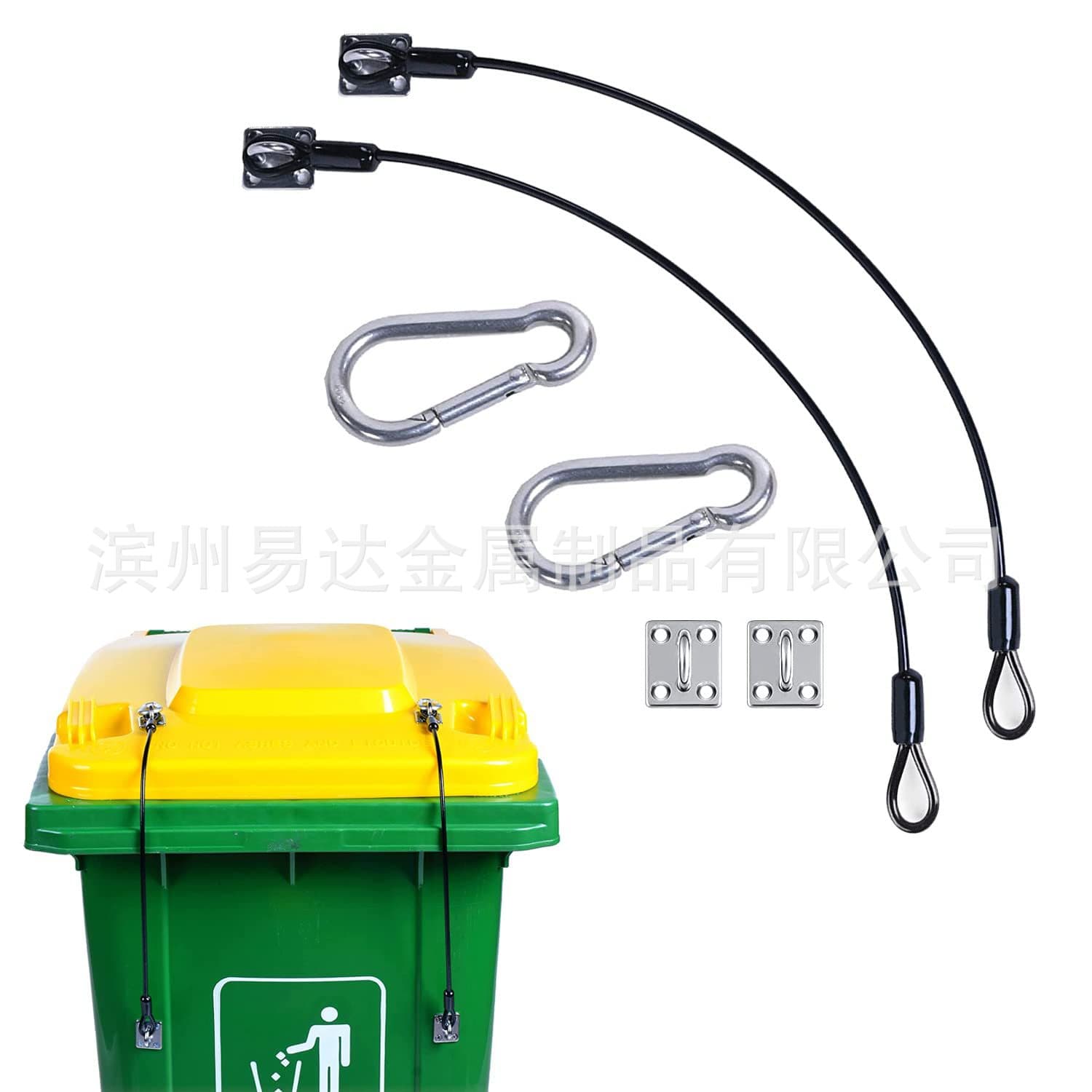 Stainless steel metal lid lock strap with wire, outdoor animal trash can lid lock, bear-proof trash can strap