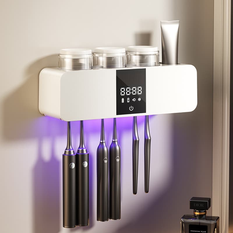 Wall-mounted antibacterial smart toothbrush sterilizer, UV-driing toothbrush holder, no-drill toiletries set (cross-border e-commerce)